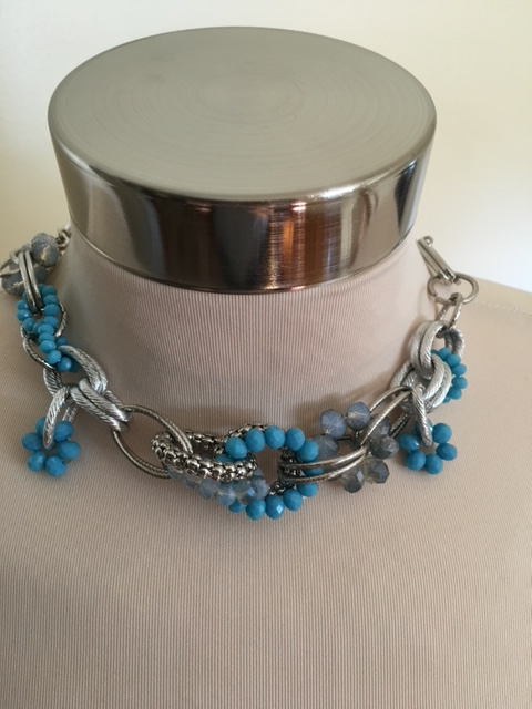 silver necklace with turquoise stones