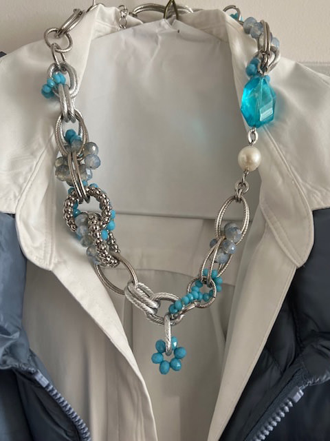silver necklace with turquoise stones
